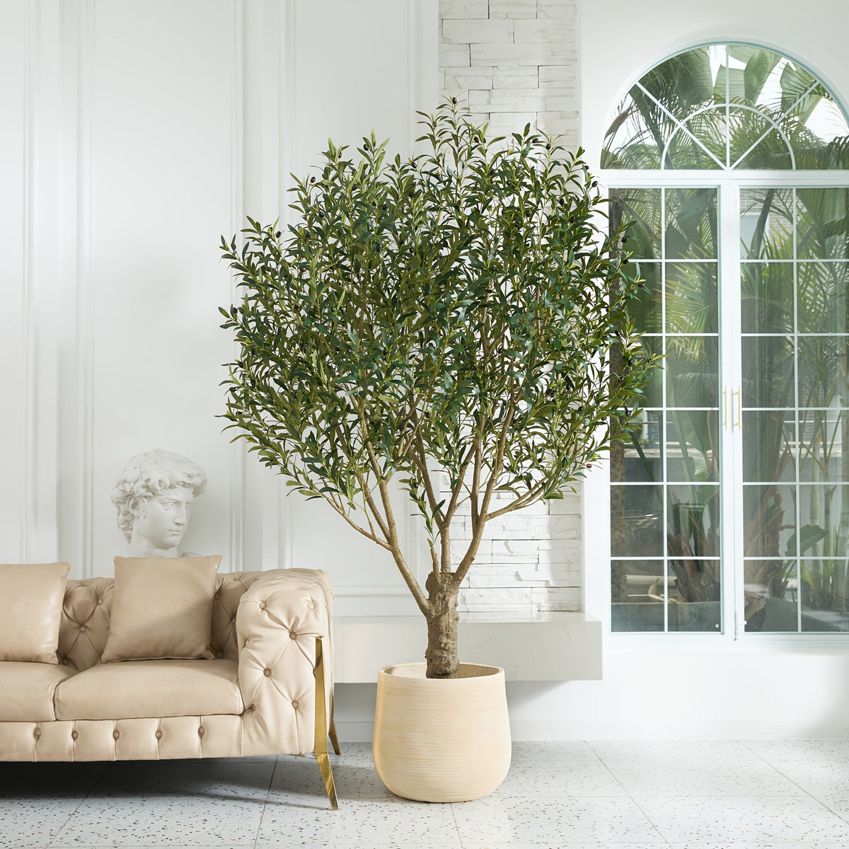 Artificial Olive Tree 5/6/7/8ft with Black Planter, Faux Olive Plant with Silk Leaves & Realistic Trunk, UV-Resistant Indoor Outdoor Home Office Living Room Bedroom Decor, No Maintenance