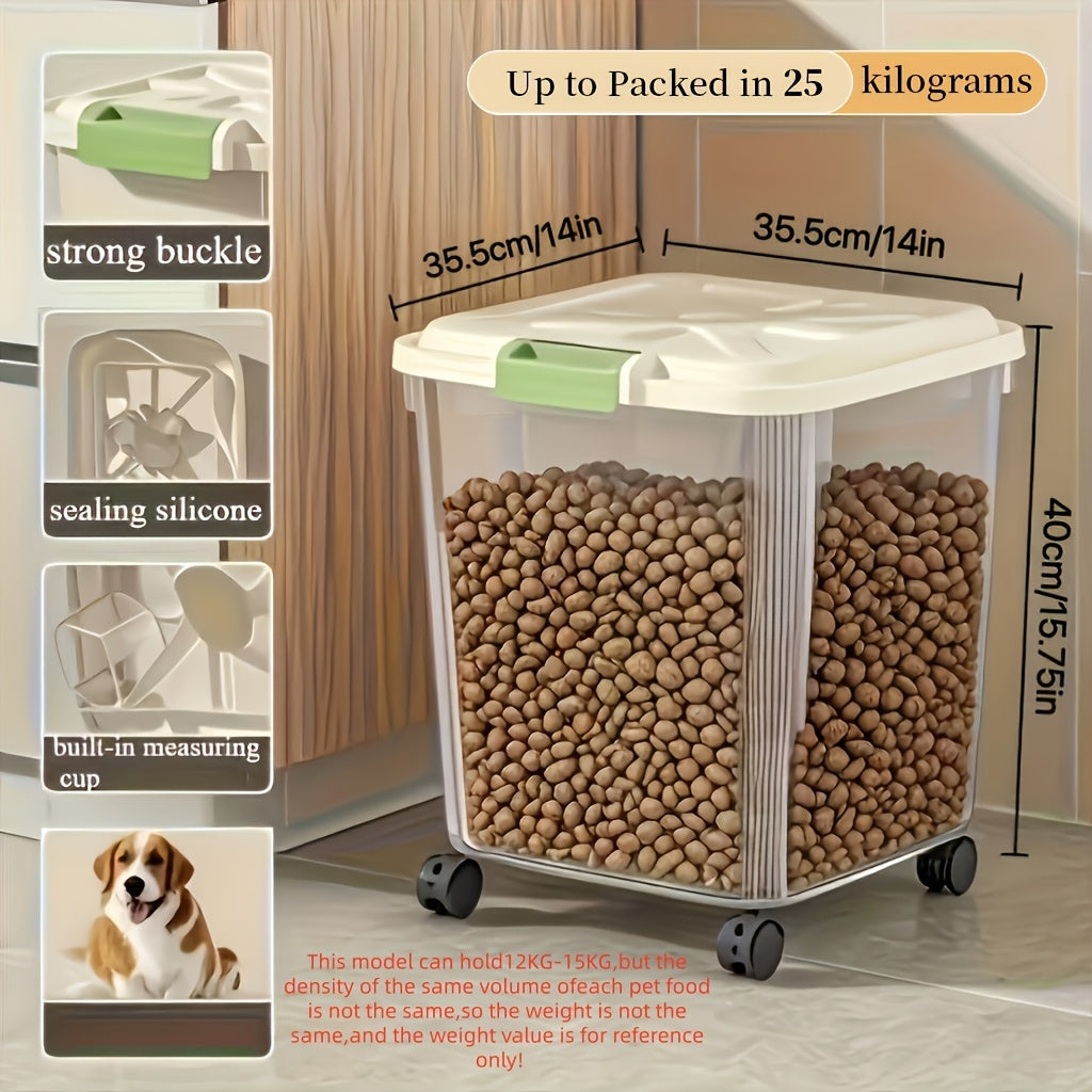 Airtight Pet Food Storage Container with Wheels, Locking Lid, Built-in Scoop, Moisture-Proof Dog and Cat Food Bin for Kitchen Pantry, 11/22/38/55 lbs Dry Food Storage