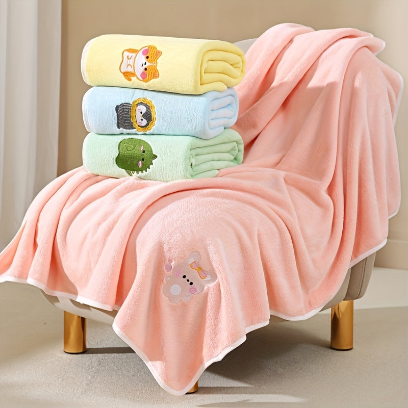 Newborn Baby Bath Towel Coral Fleece Throw Blanket, Super Soft Absorbent Quick-Dry Thickened Wrap for Infant, No-Shed Baby Hooded Blanket Towel for Boys & Girls, 110x105cm