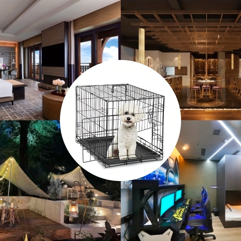 Foldable Double-Door Metal Wire Dog Crate with Divider Panel and Leak-Proof Tray, Indoor/Outdoor Travel Pet Kennel for Small, Medium, Large, and XL Dogs, 4 Sizes Available