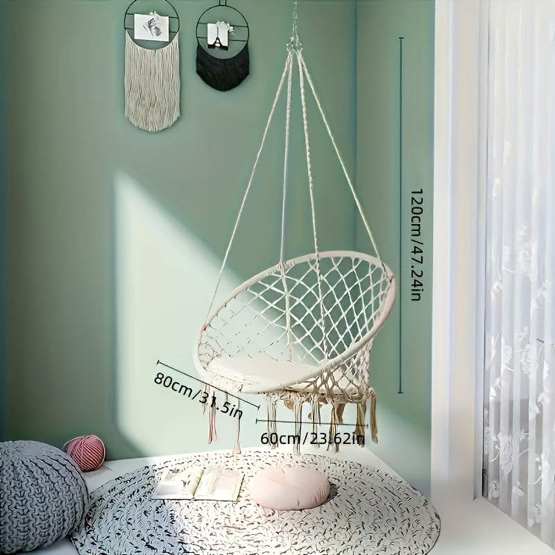 Hanging Hammock Chair Swing Woven Patio Swing Chair for Outdoor Garden Indoor Balcony & Camping – Holiday Gift – Black & White