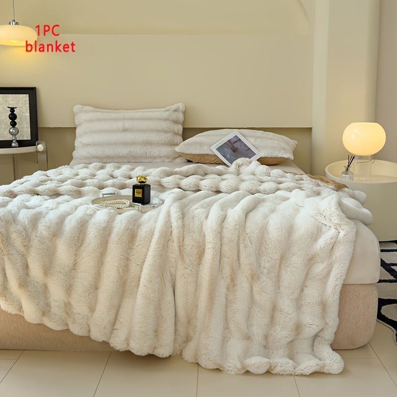 Luxury Thick Striped Plush Blanket – Rabbit-Like Soft Skin-Friendly Warm Throw for Sofa Bed Office & Travel in 6 Colors 3 Sizes