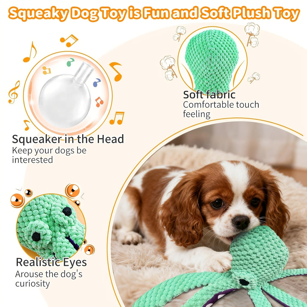 Plush Octopus Dog Toy with Squeaker, Interactive Durable Chew Toy for Medium Dogs, Teal Purple Stuffed Squeaky Dog Toy for Play, Fetch, Training, and Boredom Relief