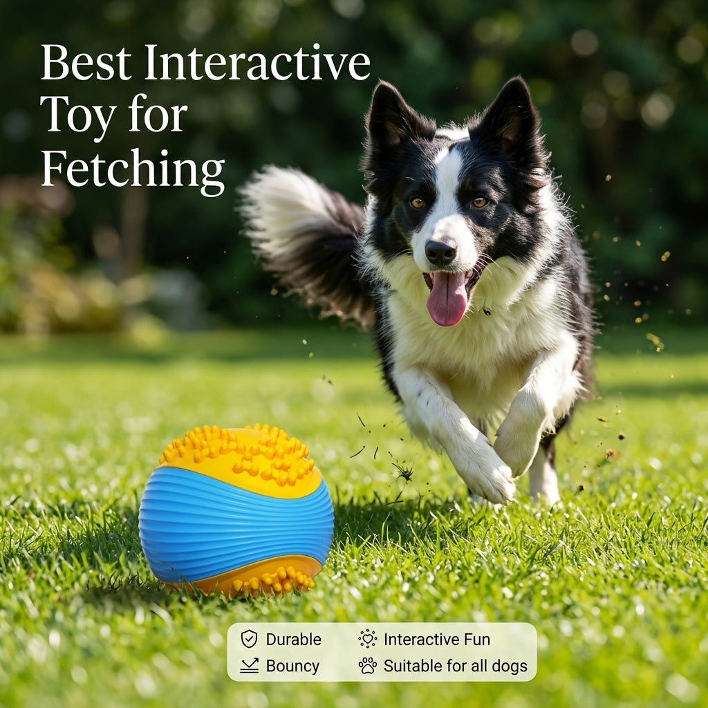 Indestructible Dog Chew Toy Ball for Aggressive Chewers – Squeaky Tough TPR Rubber Chew Ball with Dental Cleaning Grooves, Interactive Fetch Toy for Small, Medium, and Large Breed Dogs (Orange & Blue)