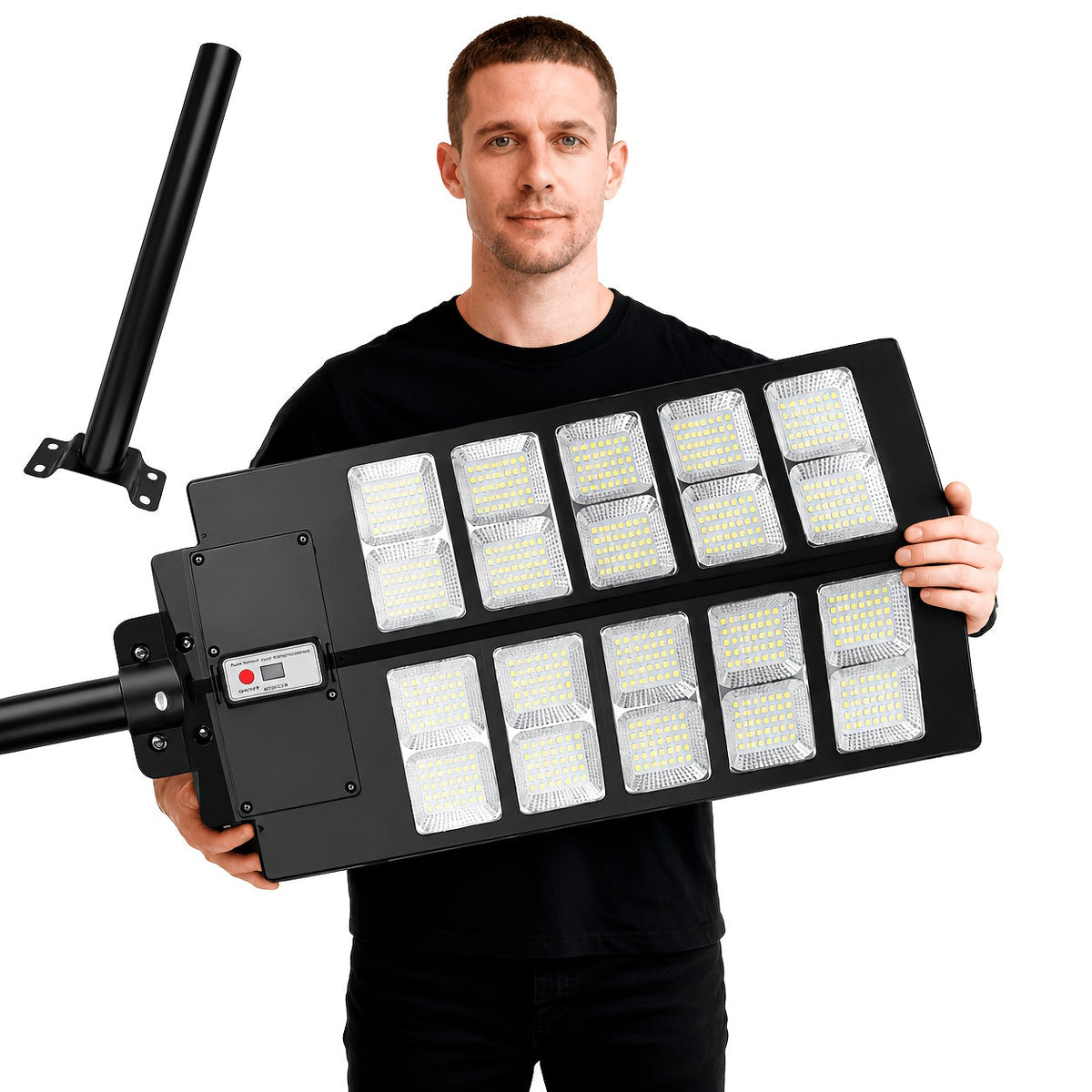 Outdoor Solar Street Light with Motion Sensor & Remote - IP54, Dusk-to-Dawn, 3 Modes, 270° Wide-Angle, 270/360/800 LED for Parking Lot, Courtyard, Garden & Garage - Matte Black