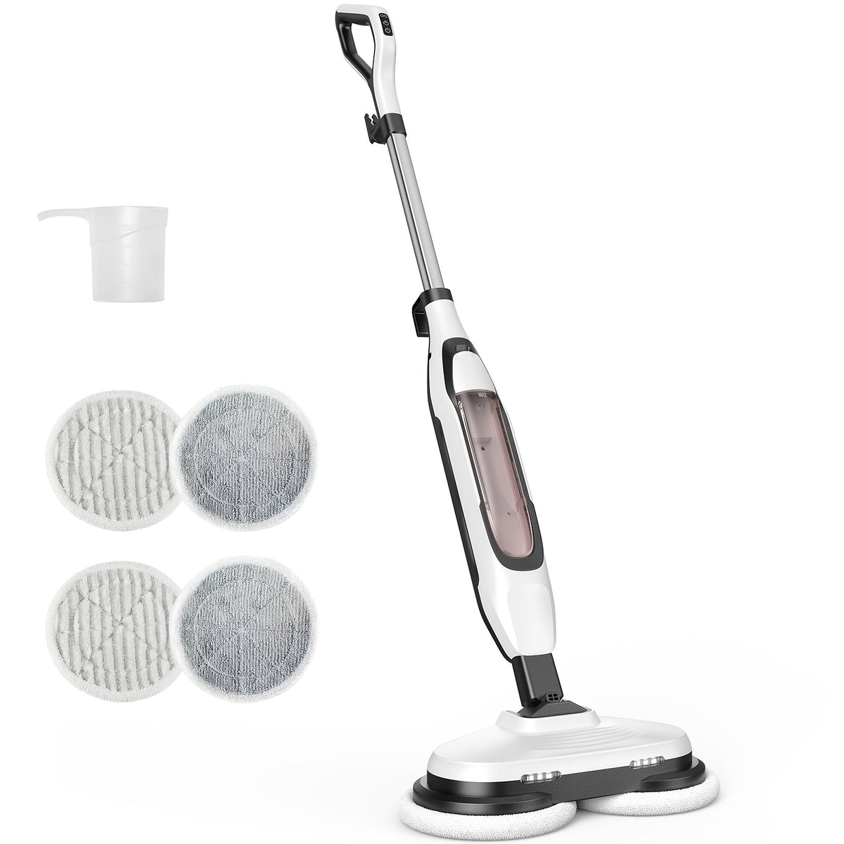 Steam Mop for Floor Cleaning with Dual Spin Rotating Pads, 2 LED Lights, 4 Steam Modes & 16.4FT Cord, Heavy Duty Electric Floor Steamer for Hardwood, Tile, Laminate & Grout, White Gray Green