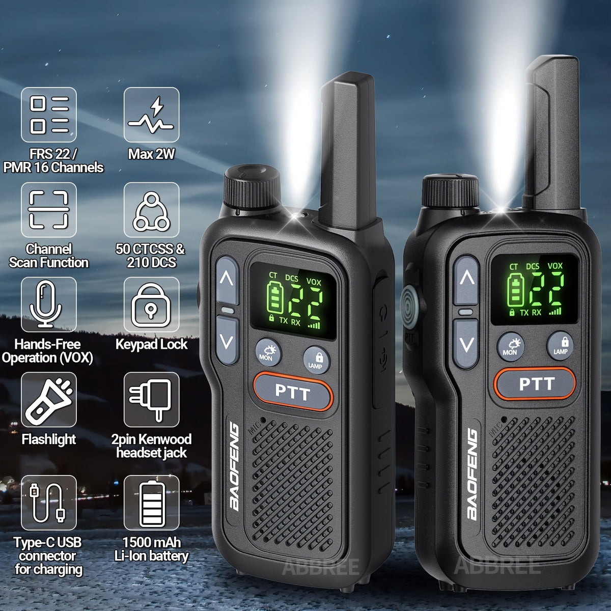 Baofeng BF-T18 Long Range Walkie Talkies for Adults – FRS Two-Way Radio with NOAA Weather Alert, VOX Hands-Free, 1500mAh USB-C Rechargeable, LED Flashlight for Hiking, Camping & Outdoor Adventures