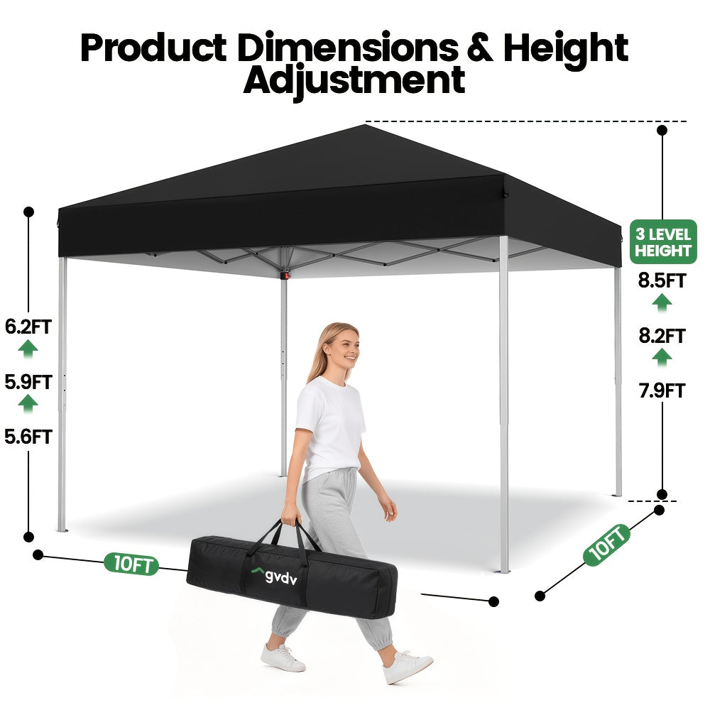 10x10 Pop Up Canopy Tent, UPF 50+ Heavy-Duty Steel Frame, 3 Height Settings, Waterproof Instant Canopy with Carry Bag for Backyard, Patio, Beach, Camping, Party, Market - Space Gray, Black, Blue, Red, Dark Gray, Forest Green