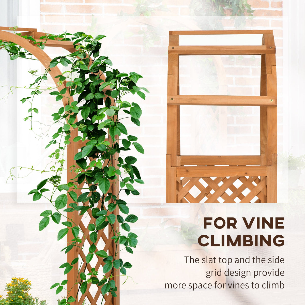 Raised Garden Bed with Arch Trellis Fir Wood Freestanding Planter Box with Lattice Side Drainage Holes for Climbing Plants Flowers Herbs Vegetables Patio Outdoor Brown