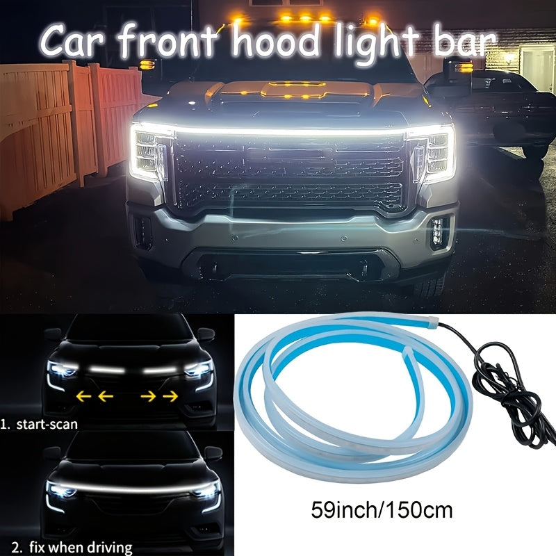 70-Inch LED Engine Bay Light Strip, White, High Brightness 2000-3000 Lumens, Auto Welcome Mode, Sequential Turn Signal Effect, 12V Hardwired for Cars and SUVs - Under-Hood Ambient Lighting