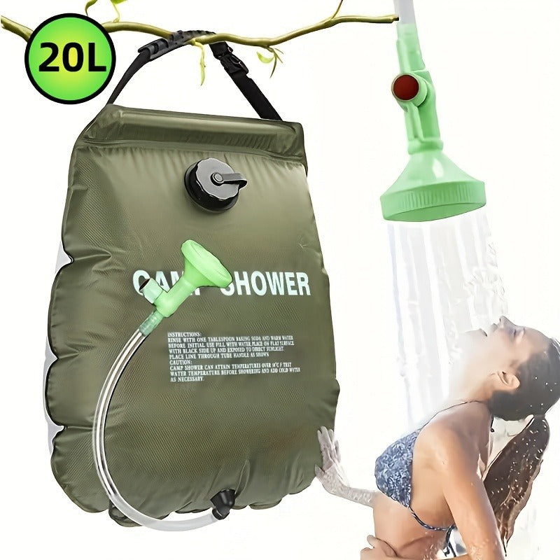 Portable Camping Shower Bag 5.28 Gallons | Solar Heated Outdoor Shower with Adjustable Hose | Lightweight Durable PVC | Perfect for Camping, Beach, RV, Backyard | 20L