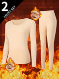 2-Piece Women's Thermal Innerwear Set - Round Neck Top & Leggings - Winter & Autumn Warm Base Layer - S–XXL - Beige, Pink, White, Purple, Gray & Green
