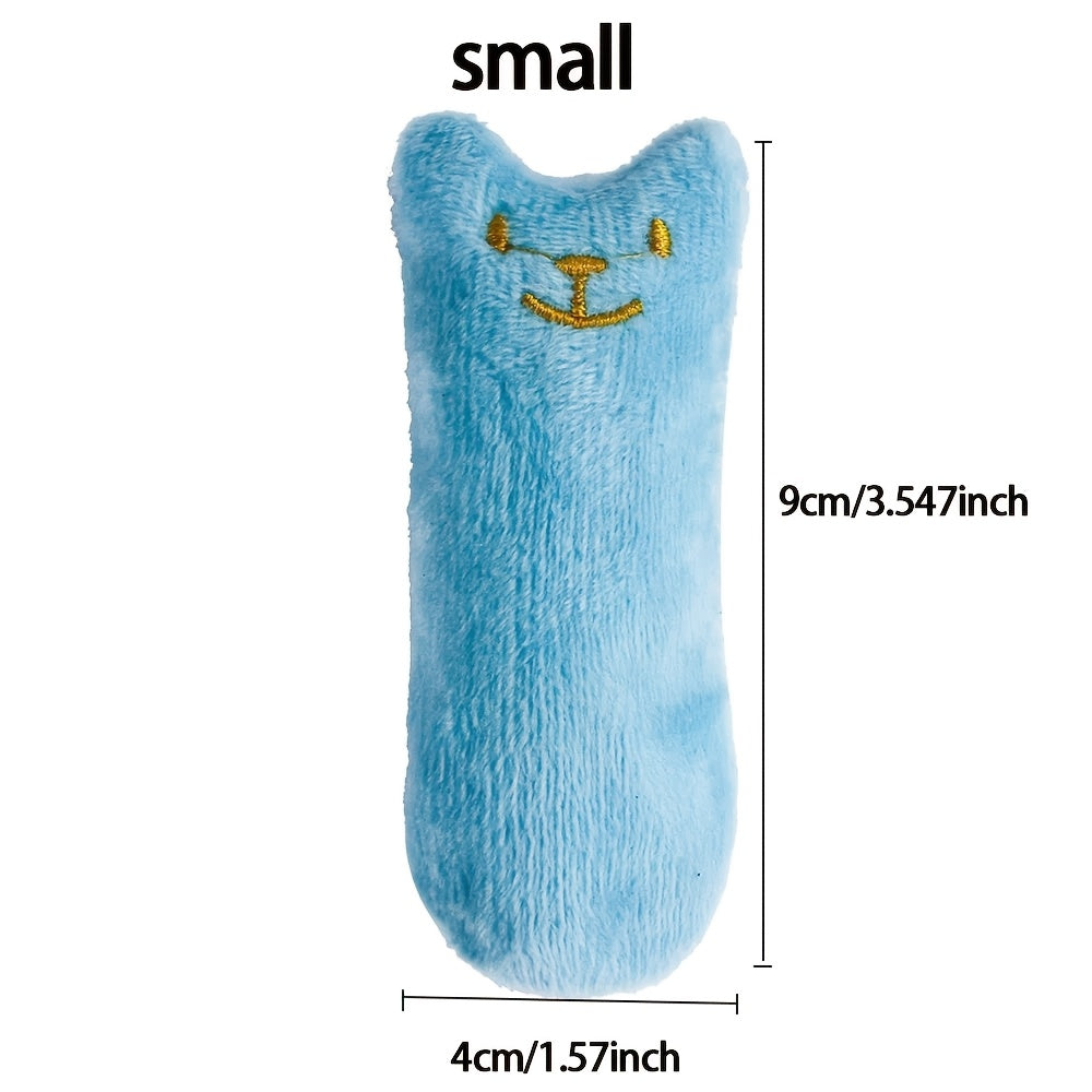 Cat Squeaky Plush Pillow Teaser Toy - Interactive Cat Design Stuffed Kicker Toy with Squeaker for Cats and Kittens, Solo Play Boredom Buster, No Battery Required, Available in 6 Colors: Green, Yellow, Pink, Blue, and Coffee