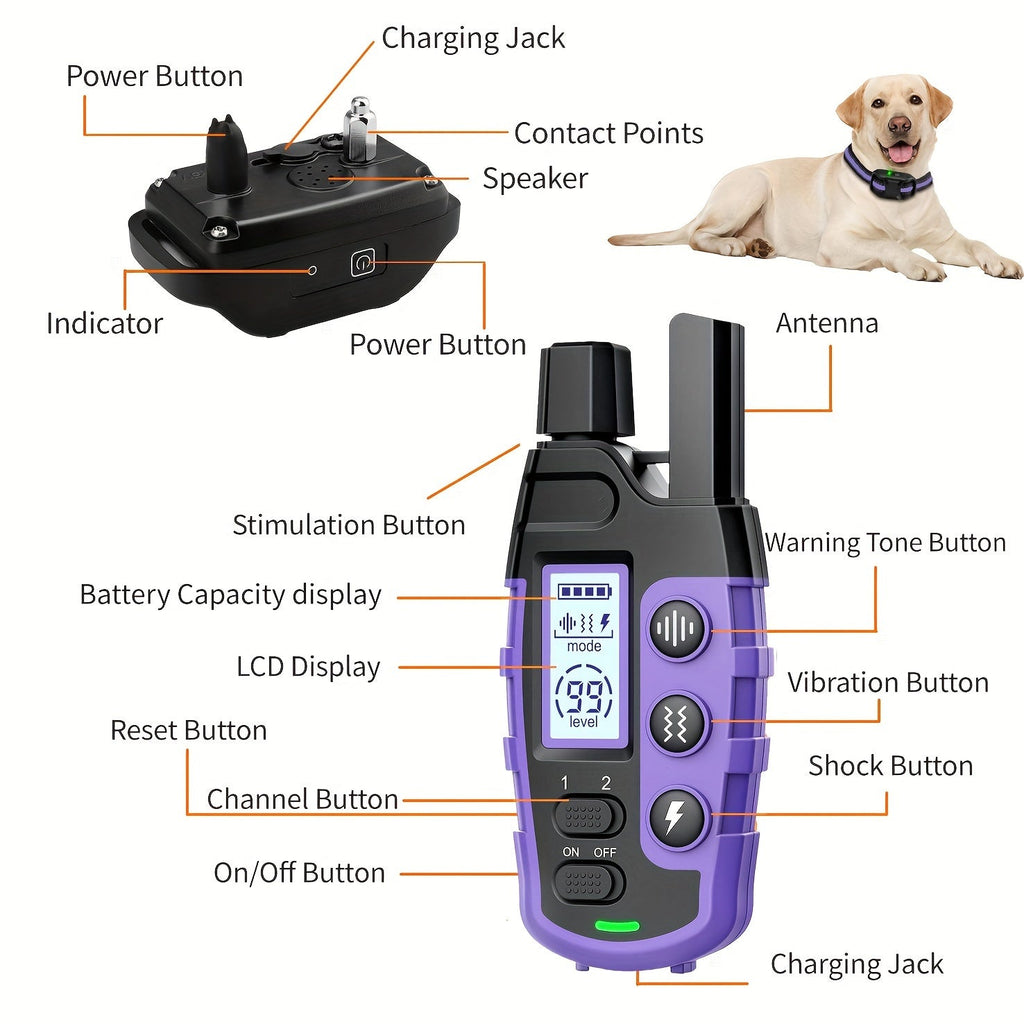 Dog Training Collar with Remote – 4150ft Range, Shock, Vibration & Beep Modes, Rechargeable E-Collar for Small to Large Dogs 5-150lbs, 1-Dog & 2-Dog Options, Purple