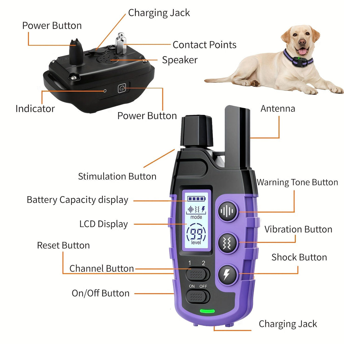 Dog Training Collar with Remote – 4150ft Range, Shock, Vibration & Beep Modes, Rechargeable E-Collar for Small to Large Dogs 5-150lbs, 1-Dog & 2-Dog Options, Purple