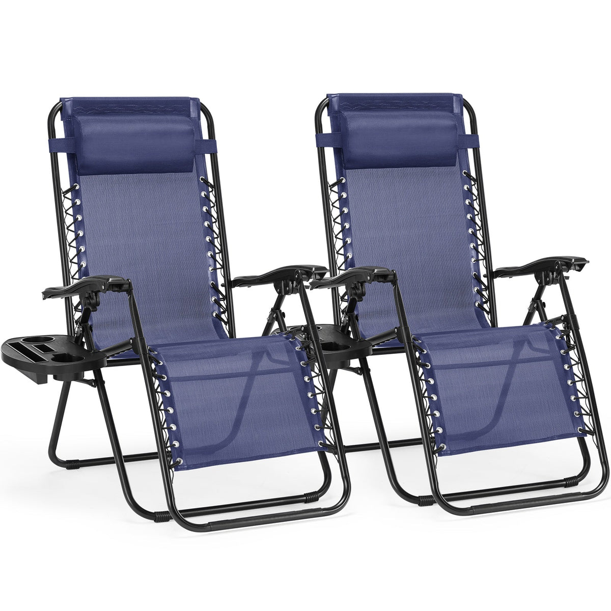 Outdoor Zero Gravity Reclining Chair with Cushion & Cup Holder – Foldable Padded Metal Frame Lounge Chair for Beach Camping Grass (1 or 2 Pack)