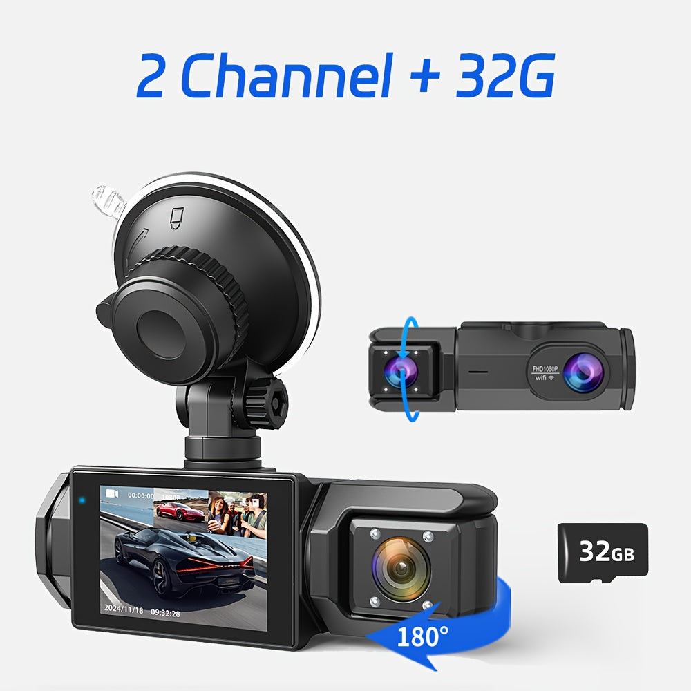 WiFi Dash Camera 2/3 Lens 170° Wide Angle Night Vision Loop Recording G-Sensor 2.0" IPS Screen with 32GB Memory Card - Front and Rear Car Camera