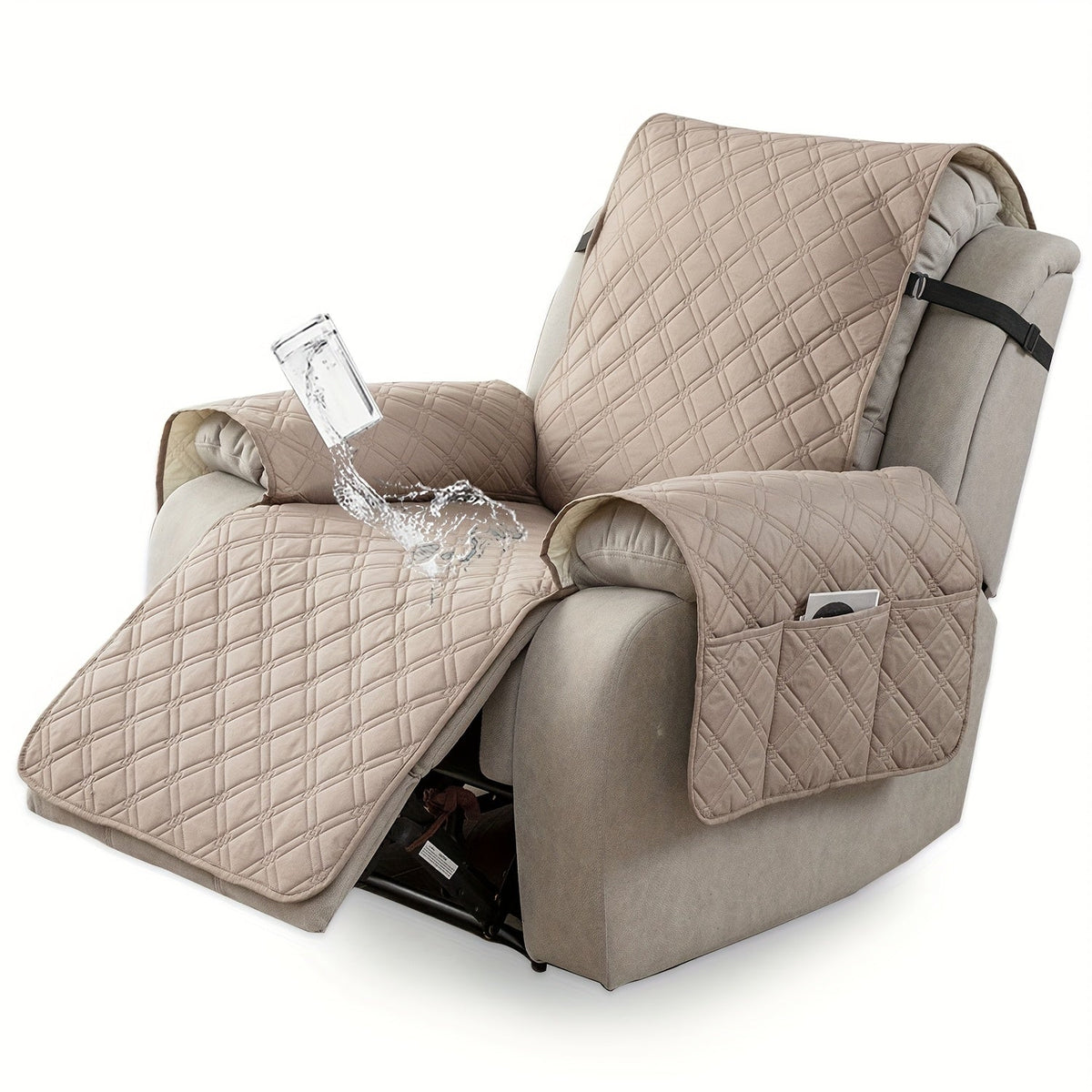 Waterproof Recliner Slipcover with Side Pockets, Anti-Slip Straps, 4-Layer Quilted Fabric, Pet & Kid Proof, Machine Washable Recliner Chair Protector – 11 Colors