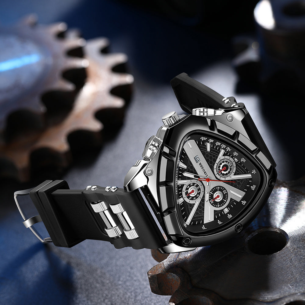 2pcs Men's Watch Set: Sports Triangle Dial Silicone Strap and Retro Square Dial Quartz Watch with Date Display, Casual Dress Watches for Valentine's Day or Father's Day Gift