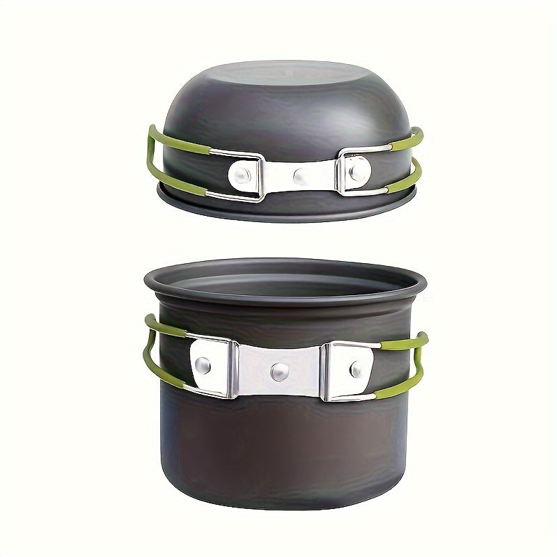 304 Stainless Steel Camping Cookware Set with Foldable Storage – Durable Compact Pot with Knives & Forks Utensils for Outdoor Backpacking, Hiking, Picnics & Camping, Green & Orange, Lightweight Camp Kitchen Kit