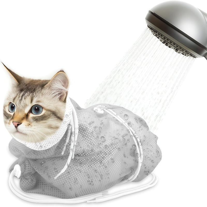 Adjustable Breathable Mesh Cat Grooming Bag - Multi-Functional Cat Shower Bag for Bathing, Nail Trimming, Ear Cleaning, Injections & Vet Visits, Durable Cat Bathing Bag for Kittens & Cats