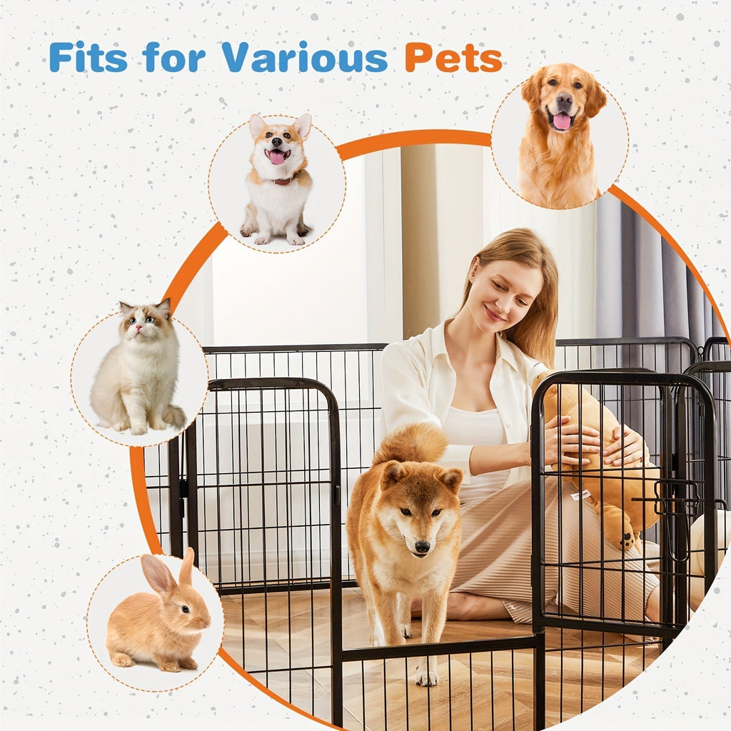 Dog Playpen 8 or 16 Panel DIY Metal Kennel with Door for Large, Medium, and Small Dogs – 24, 32, 40 Inch Indoor/Outdoor Puppy Pen, Easy to Assemble & Move