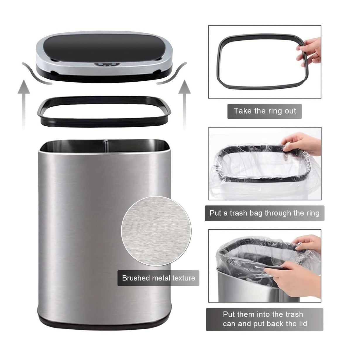 13 Gallon 50L Touchless Automatic Motion Sensor Trash Can – Anti-Fingerprint Mute Stainless Steel Waste Bin with Lid for Kitchen Office Bedroom & Living Room in 5 Colors