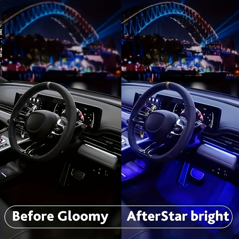 Music Sync LED Car Interior Lights – 4pcs USB Powered RGB Underfoot Ambient Lighting Kit with App & Remote Control, Colorful Atmosphere Lights for Car, Truck, SUV, No Battery Required