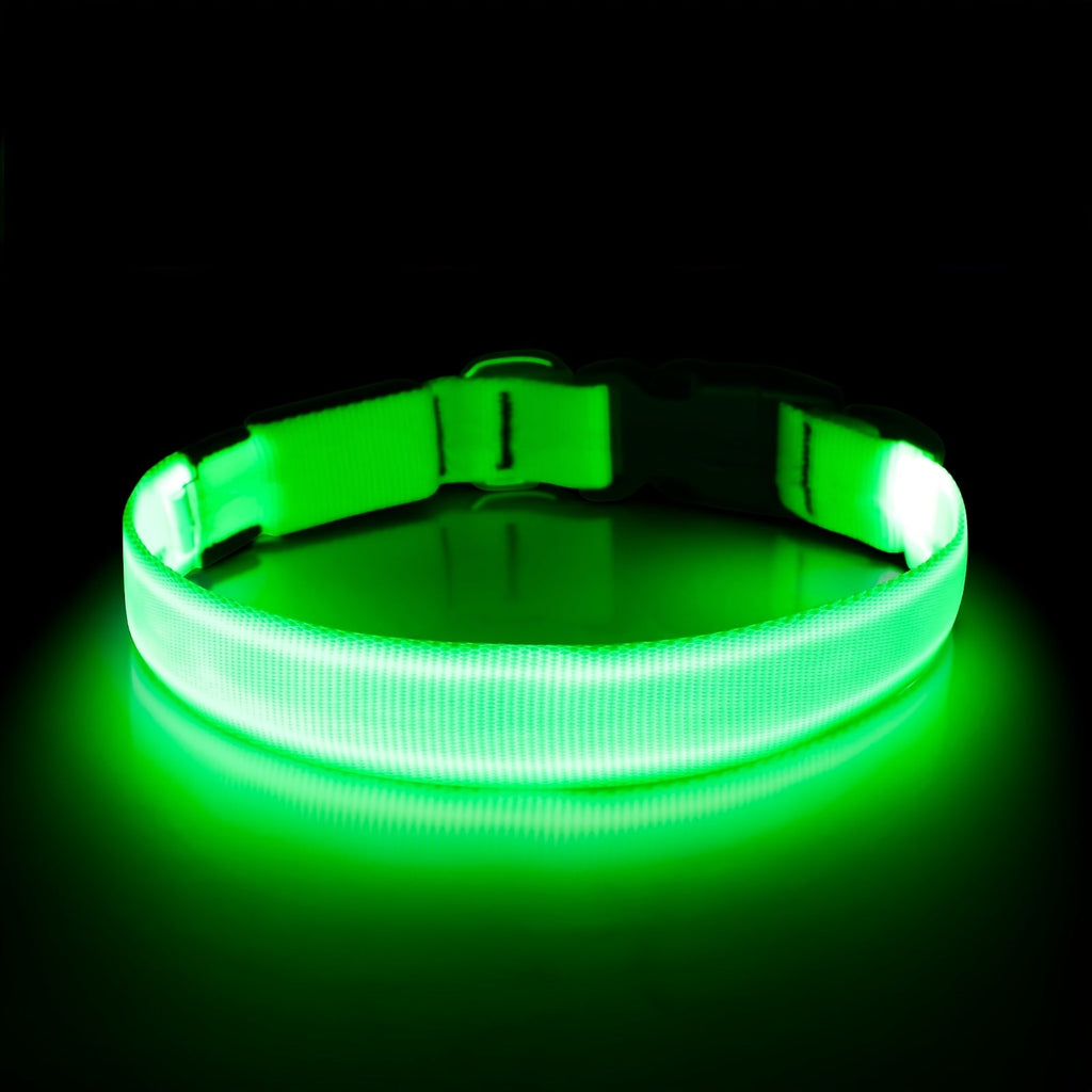 LED Dog Collar, USB Rechargeable - Adjustable Nylon Glow Safety Collar with D-Ring Buckle for Small, Medium, and Large Dogs, High-Visibility Night Walking Collar