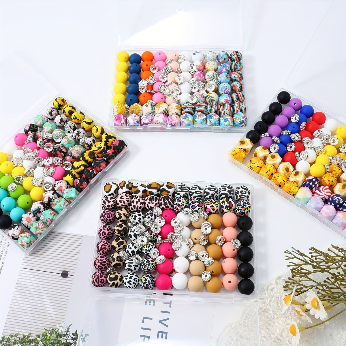 100pcs Silicone Beads Set with Storage Box, Hexagonal Striped Printed Pattern Beads for DIY Jewelry Making, Bead Pens, Keychain Pendants, Craft Supplies for Girls, Kids, Teens, and Adults