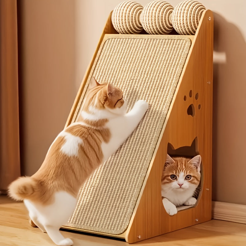 27-Inch Sisal Cat Scratching Board – Multi-Functional Wear-Resistant Cat Claw Pad Furniture Protector with 3 Teaser Balls, Easy to Install, Indoor Cat Scratching Pad