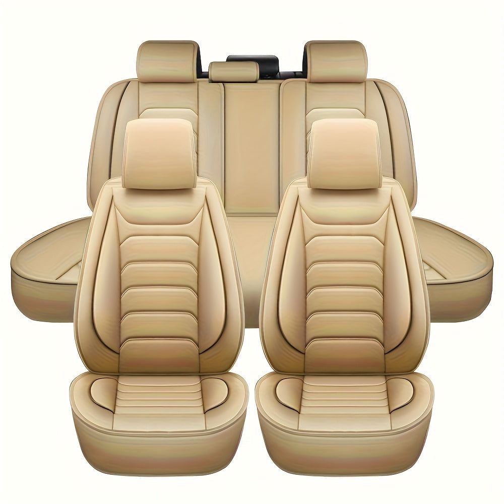 Faux Leather Car Seat Covers 5-Seat Full Set – Waterproof 360° All-Weather Protection, Soft Foam Padding, Non-Slip Grip, Universal Fit for Cars, Trucks, Sedans, and SUVs, 6 Colors Available