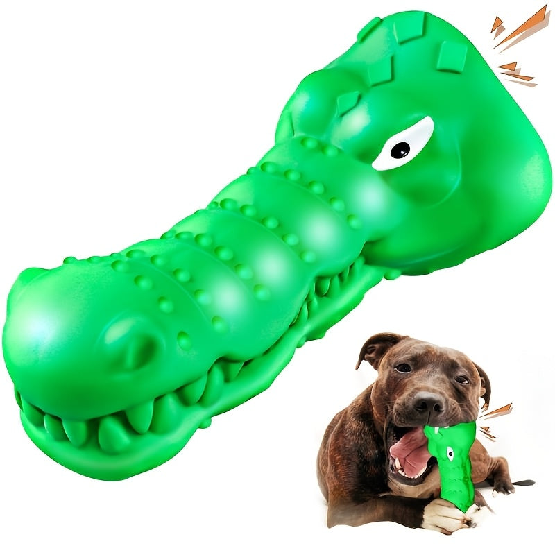 Indestructible Crocodile Dog Chew Toy – Durable Nylon & Rubber Squeaky Chew for Aggressive Chewers 20-100 lbs, Milk Flavor, Teeth Cleaning Bumpy Texture, for Large, Medium & Small Dogs