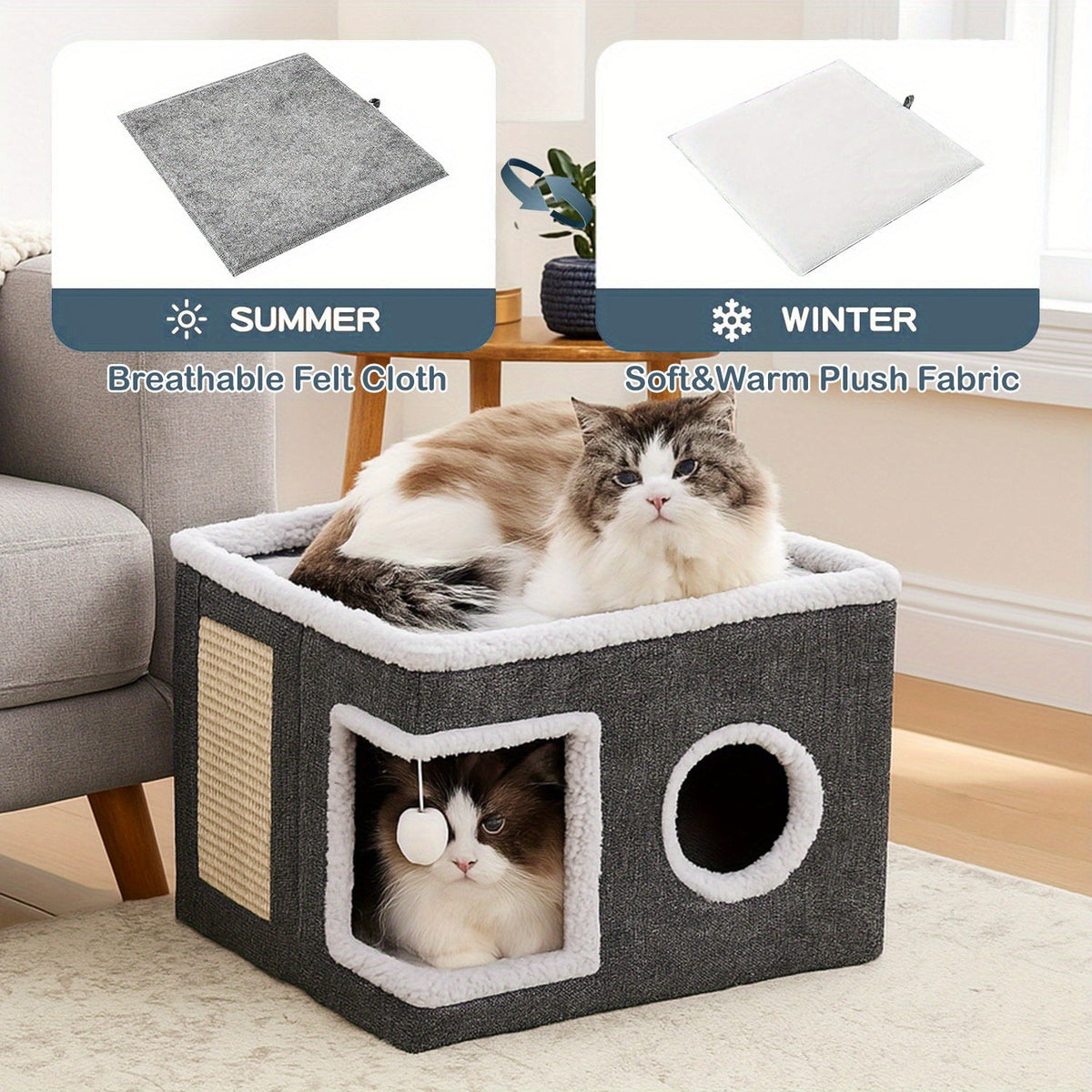 豪华多层猫屋 室内外双层床 玩具隧道 折叠沙发 猫抓板 爬绳 软垫 猫咪游戏立方体 防风雨尼龙框架 猫拱门楼梯