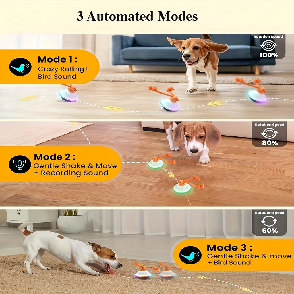 Automatic Moving Rolling Dog Ball Toy with Rope, Motion Activated, Voice Recording, USB Rechargeable, Interactive Stimulation Toy for Small/Medium Dogs, Boredom Relief (Gray/White)