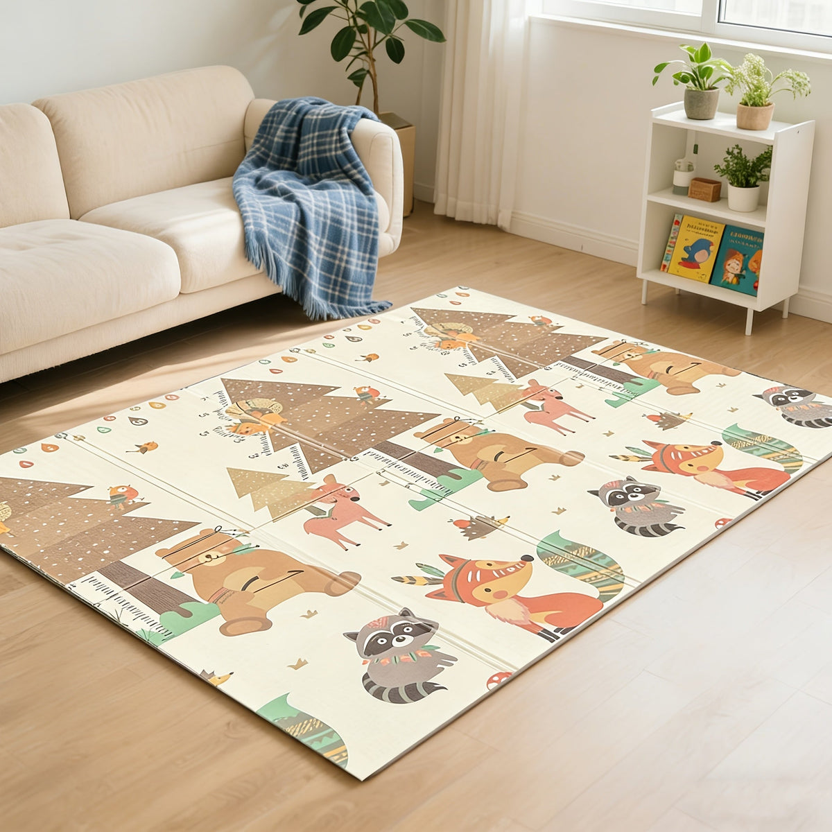 Large Baby Crawling Mat, Safe Chewable Thickened Foldable Baby Play Mat, Easy to Clean Baby Floor Mat for Living Room & Bedroom, Fox Design, 78.74" x 59.06"