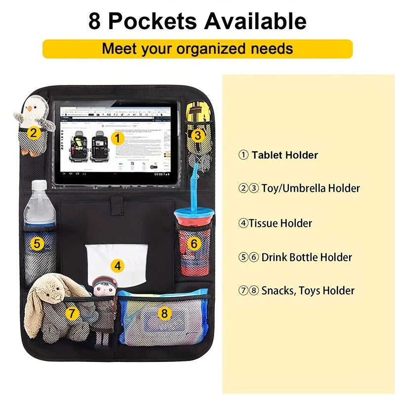 Car Seat Back Organizer & Hanging Storage Bag, Multifunctional Rear Seat Anti-Kick Protector with Storage Pockets for Kids & Family, Black (Single & Two-Piece Options)
