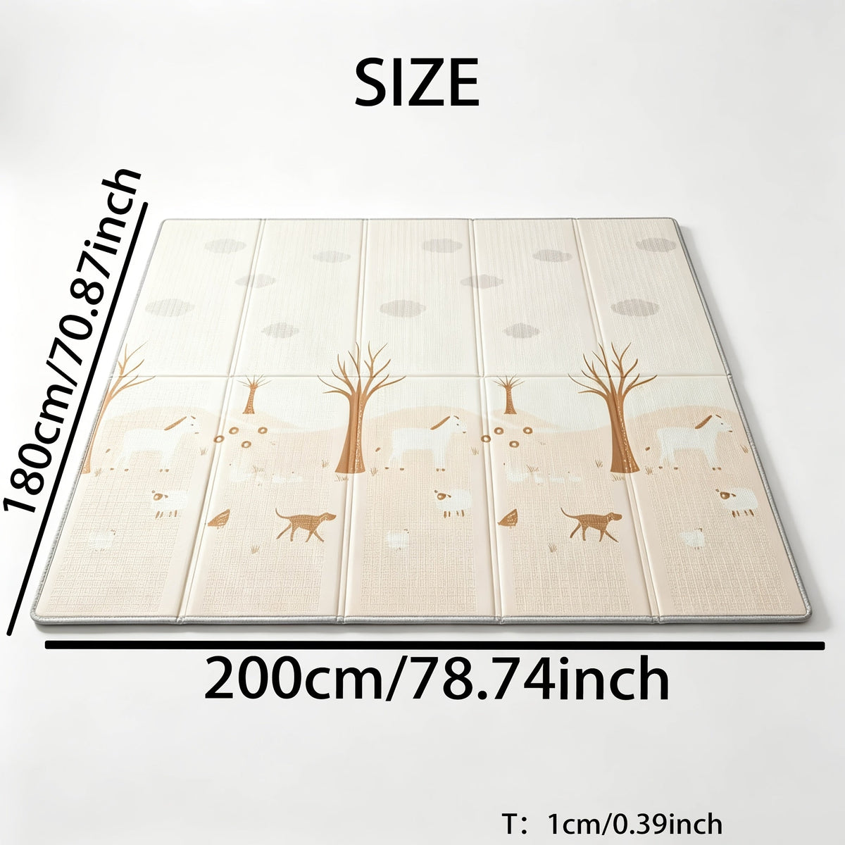 Reversible Foldable Baby Play Mat with Edge Binding, Nordic Minimalist Foam Crawling Mat for Infants & Toddlers, Happy Farm 71"x59" & Polar Bear 79"x71", Cloud & Forest Animal Pattern Nursery Playmat