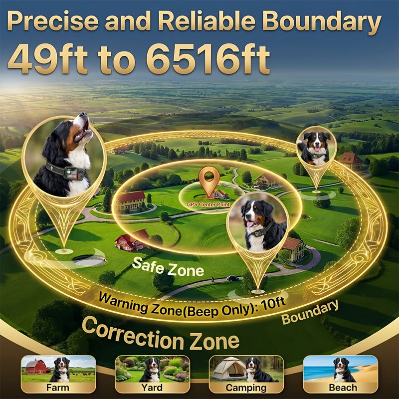 GPS Wireless Dog Fence System - Invisible Boundary, Rechargeable GPS Collar, 3 Training Modes, No Subscription - Medium & Large Dogs, Yard, Farm & Outdoor - Black & Orange