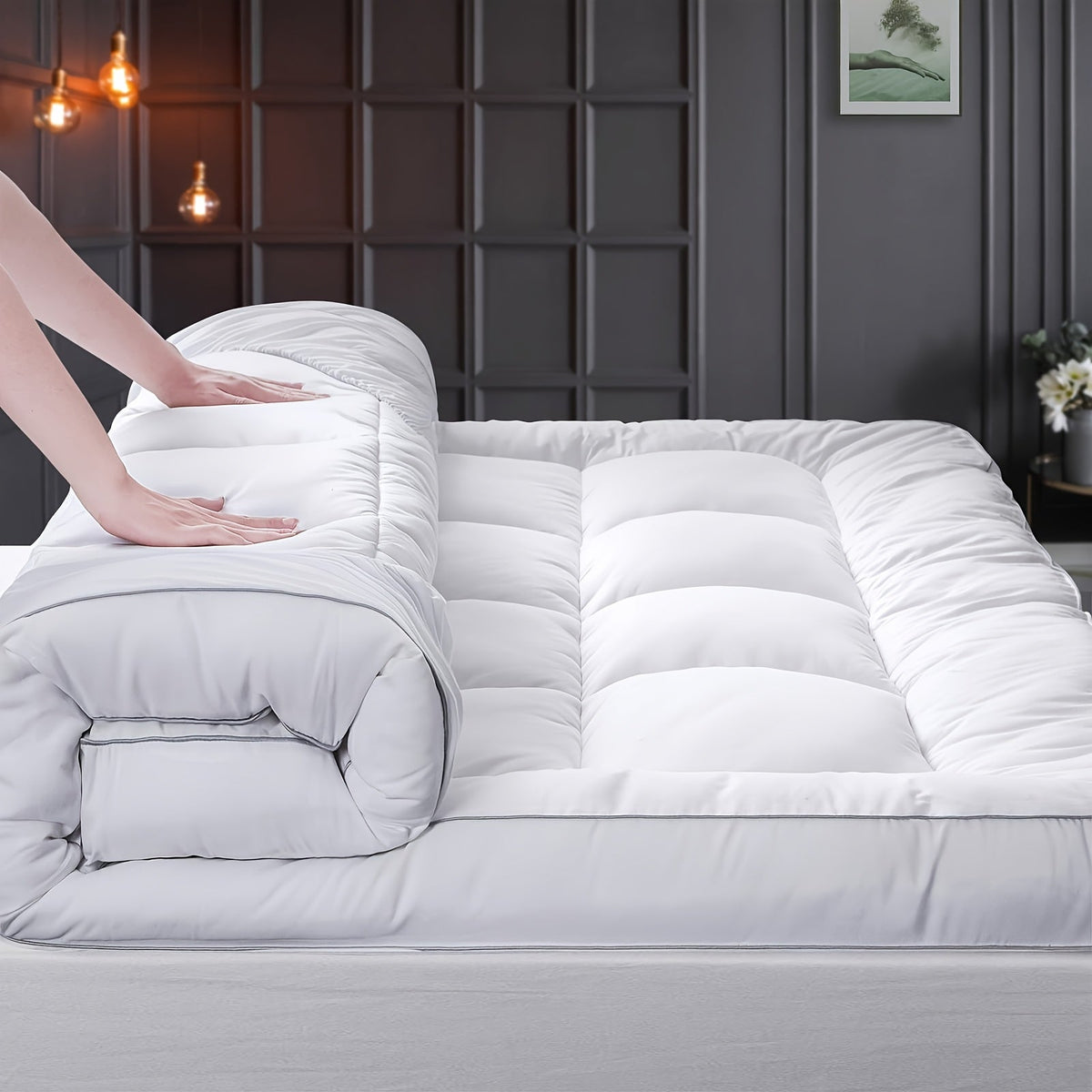 Pillow Top Mattress Topper & Protector - Ultra-Soft Quilted Cooling - 450GSM & 900GSM Fill - Fits 8–24″ Deep - Twin, Twin XL, Full, Queen, King & Cal King - White, Gray & Green