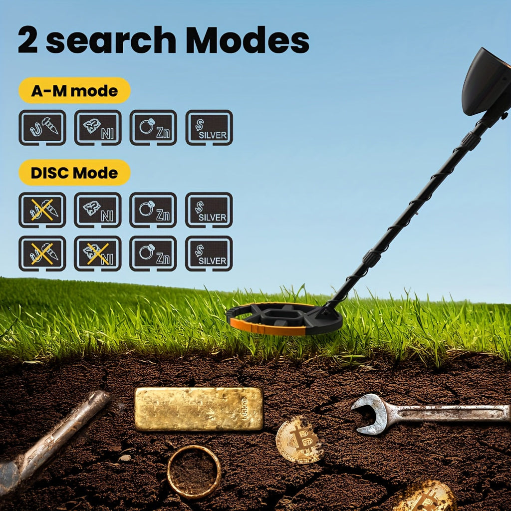 Metal Detector – High-Sensitivity 8" Search Coil LCD Display 4 Modes Detects Coins to 5" Deep & Large Objects to 3ft for Lawn Garden Yard & Outdoor Adventure in Green Yellow & Basic