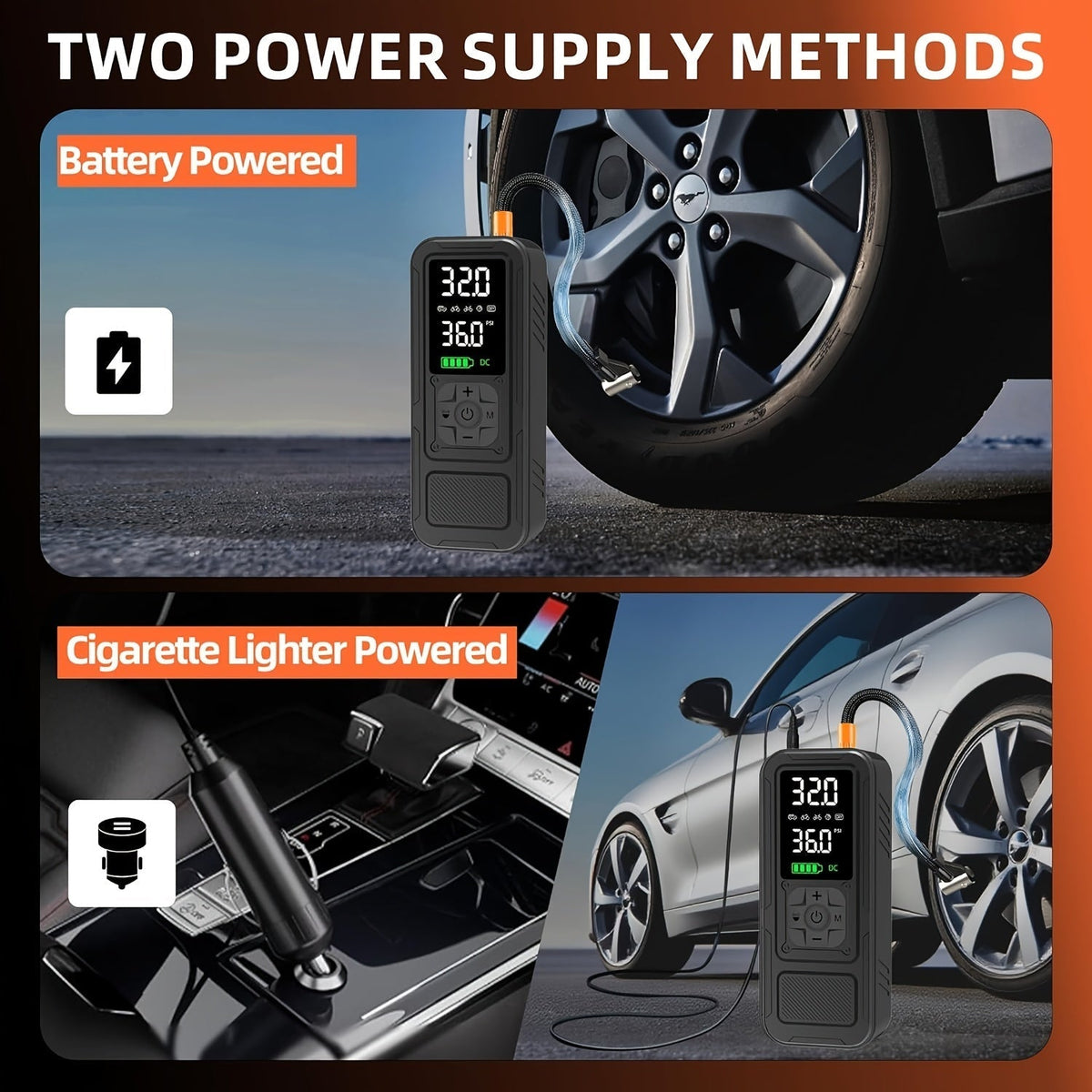 Portable Cordless Tire Inflator, 160PSI Air Compressor with Digital Pressure Gauge and LED Light, 8X Faster Inflation for Cars, Motorcycles, Bikes, and Balls - Rechargeable Electric Air Pump
