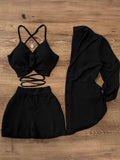 Women's 3-Piece Outfit Set: Camisole + Shorts + Cardigan | Solid Color Summer Vacation Casual Daily Commute Matching Set