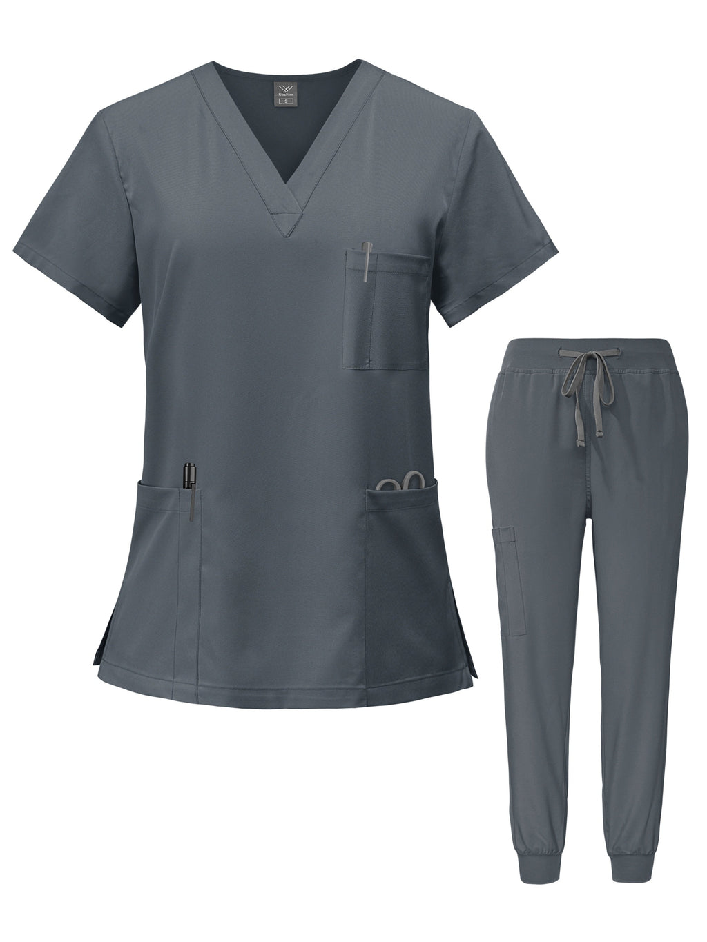 护士刷手服套装 – V领上衣与慢跑裤制服，适用于护理、医疗、牙科及医院医护人员，带口袋纯色工作服
