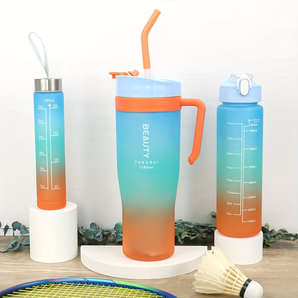 3-Pack Water Bottle Set 46oz 27oz 9.5oz with Straw Lid & Handle – BPA-Free Insulated Travel Cups for Gym, Hiking, Camping, Fitness & Outdoor Sports, Leak-Proof Reusable Drinking Bottles