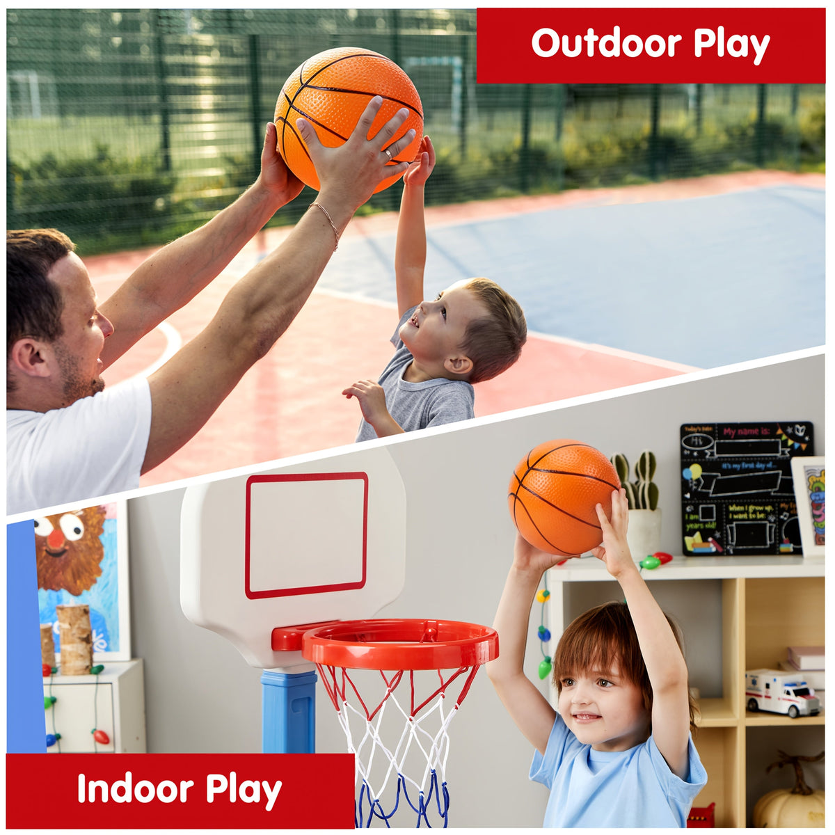 Kids Basketball Arcade Game Set Adjustable Height 2.5–3.5 Ft 4 Balls Air Pump & Backboard Indoor & Outdoor Safe for Toddlers – Pink & Blue Birthday Christmas Gift