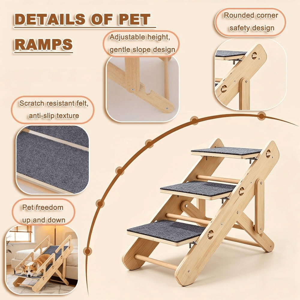Foldable Pet Ramp Stairs for Dogs & Cats – Anti-Slip Adjustable Portable Dog Steps Ladder for Bed, Sofa & Car, Joint-Friendly Climbing Ramp for Small, Medium, and Large Senior Pets