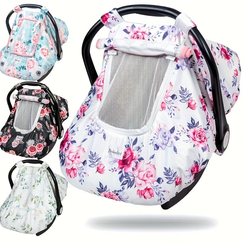 3-in-1 Minky Baby Car Seat Cover, Soft Breathable Infant Car Seat Cover for Newborns, Pink, Purple Flowers, Blue Animal & Black Flower