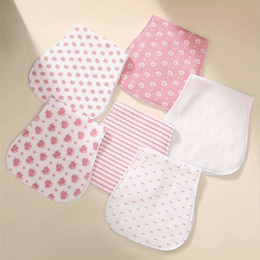6-Pack Soft Absorbent Baby Burp Cloths, Cute Spit-Up Towels for Newborns & Infants, Gentle Baby Shoulder Cloth Set for Feeding Burping & Drool, Pink