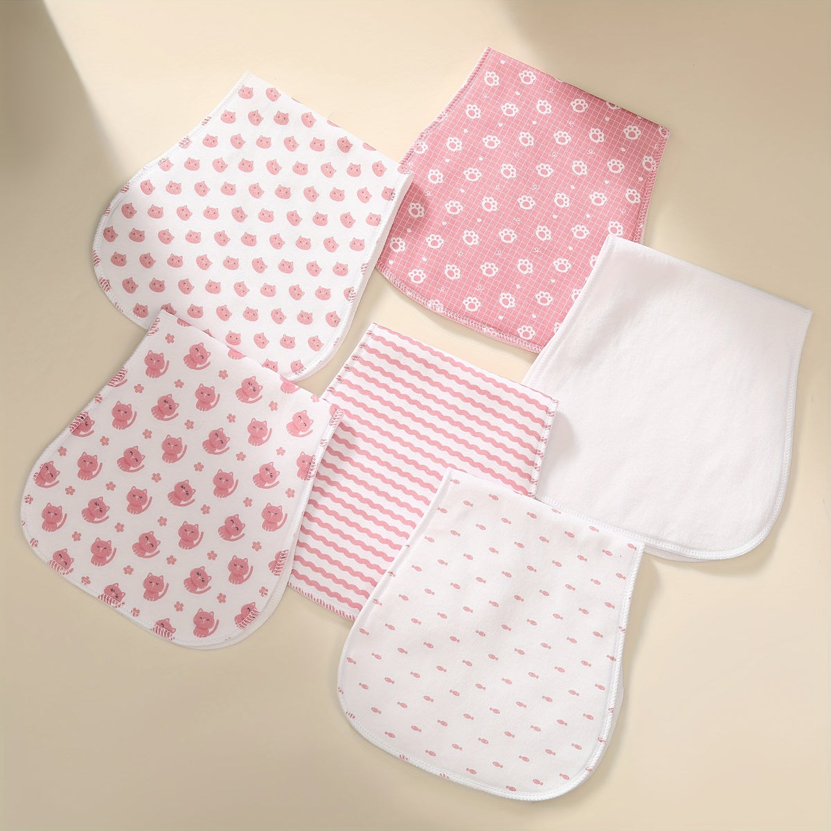 6-Pack Soft Absorbent Baby Burp Cloths, Cute Spit-Up Towels for Newborns & Infants, Gentle Baby Shoulder Cloth Set for Feeding Burping & Drool, Pink